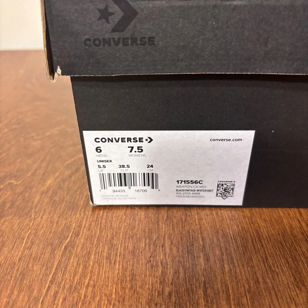 Converse Weapon CX Mid Unisex Mens 6 Womens 7.5 Black White New - Picture 4 of 10